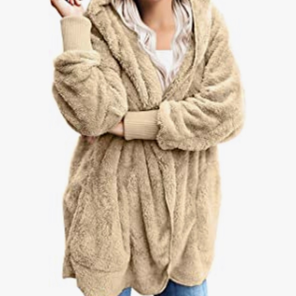 🔥 Women’s Fuzzy Fleece Open Front Hooded Cardigan Jackets Sherpa Coat Po… - Picture 3 of 4